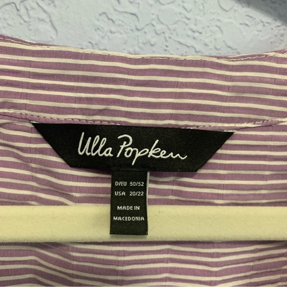 Ulla Popken Button Up Short Sleeve Stripe Crinkle Top - Picture 2 of 6